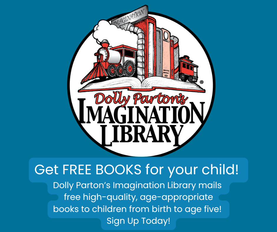 Advertisement for Dolly Parton's Imagination Library which offers free imaginationlibrary.com